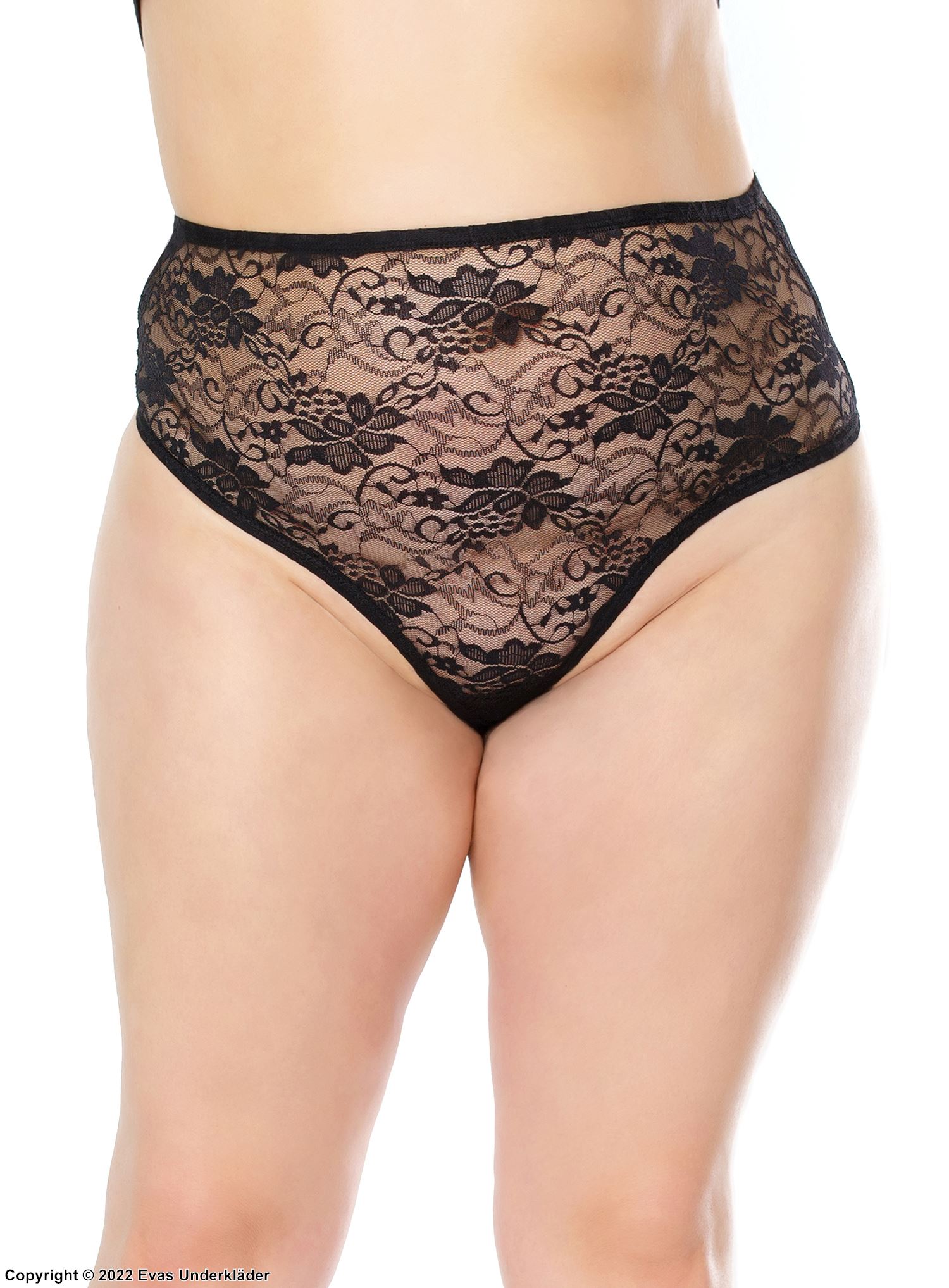 Klassischer Tanga, Stretch-Spitze, hohe Taille, Blumen, Plus Size